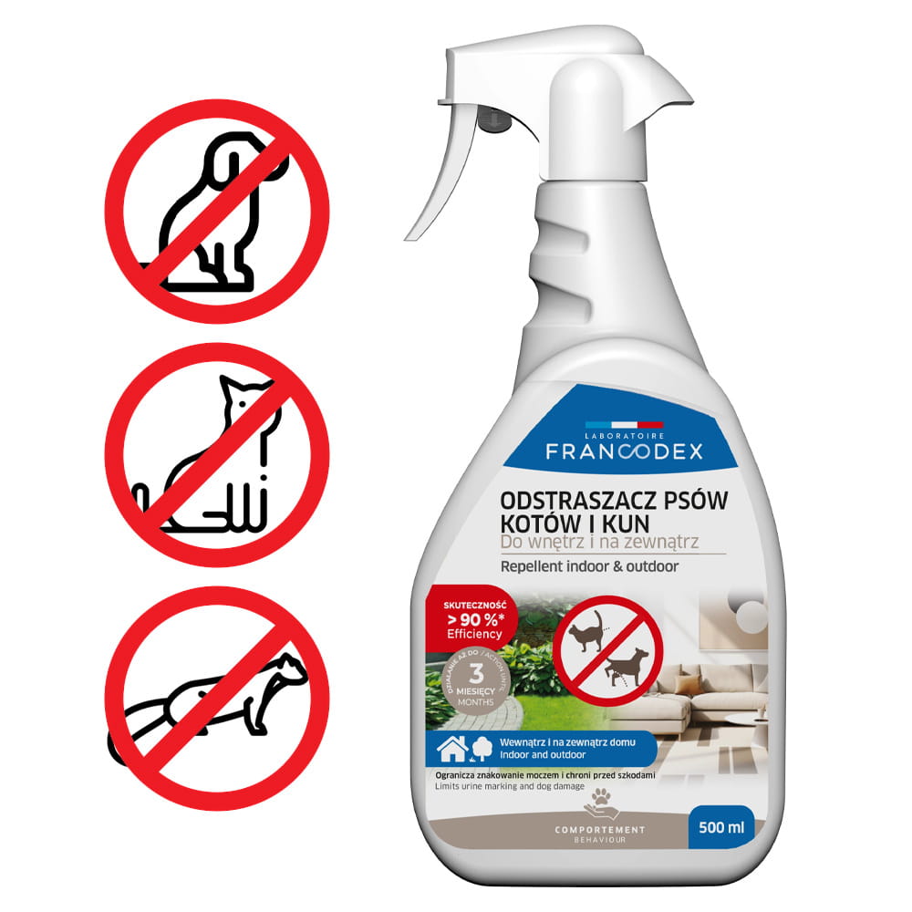 Francodex Spray Odstraszający Do Wnętrz i Na Zewnątrz Psy Koty Kuny 500ml